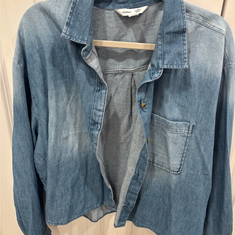 Old Navy Light Blue Cropped Shirt